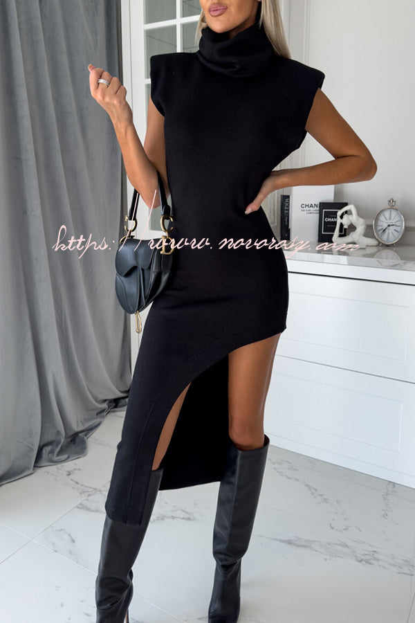 Fashion Trend High Neck Sleeveless Slit Irregular Midi Dress