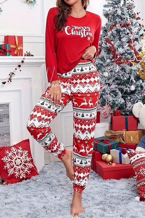 Christmas Is Calling Printed Elastic Waist Lounge Jogger Pajama Set