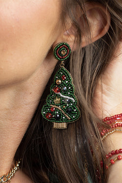 Handmade Christmas Tree Shape Beaded Earrings