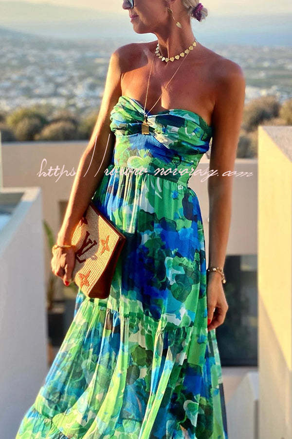 Vacation Colour Palette Floral Twist Bust Off Shoulder Maxi Dress
