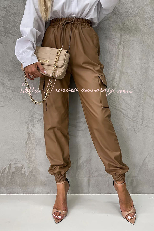 Ready or Not Faux Leather Pocketed Elastic Waist Jogger Pants