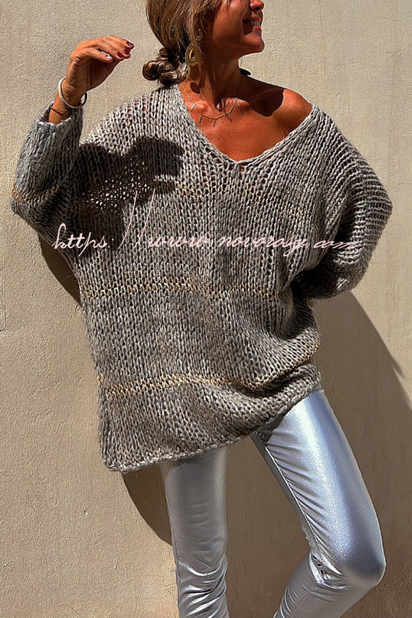 Autumn Brunch Knit Striped Colorblock Loose Pullover Sweater