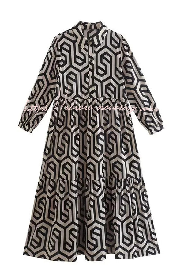 Marley Geometric Figure Print Loose Shirt Midi Dress