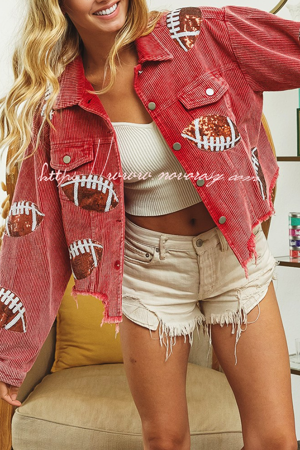 Game Day Rugby Sequined Single Breasted Fringed Jacket
