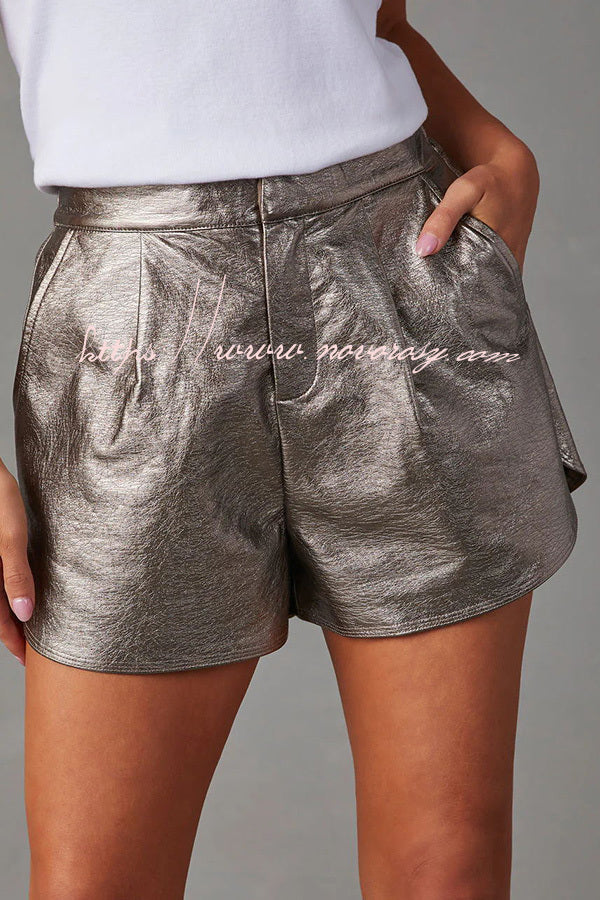 Always on Point Faux Leather Back Elastic Waist Pocketed Shorts