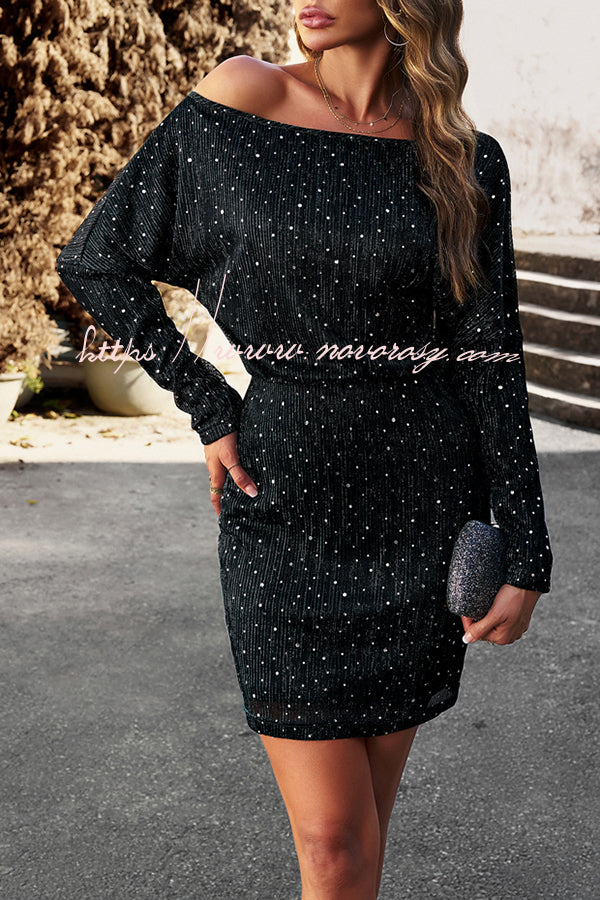 Sequined High Waisted Long Sleeved Mini Dress