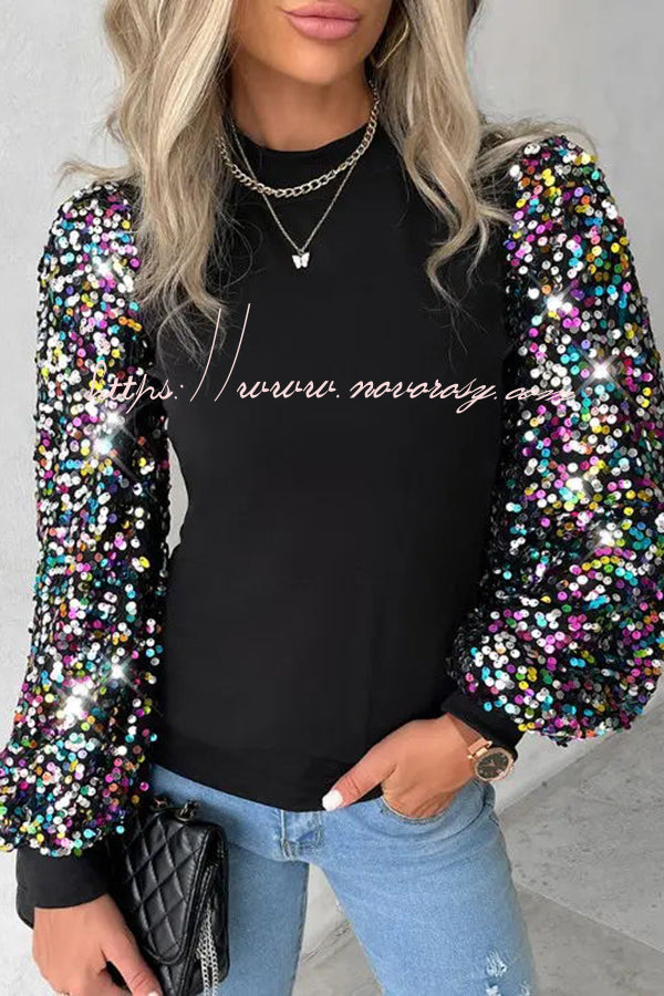 Disco Fever Sequin Sleeve Knit Top