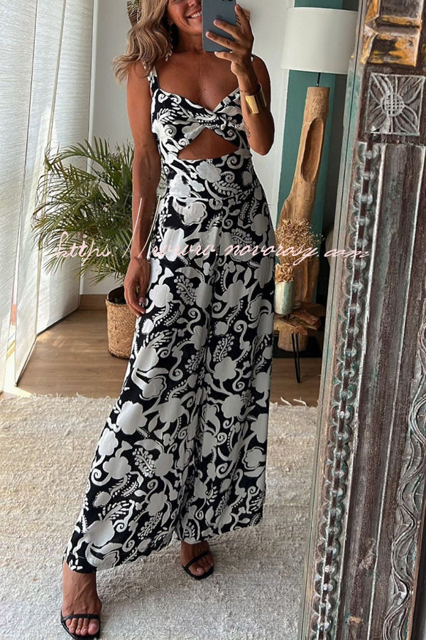 Iconic Crush Floral Printed Back Knotted Elastic Waist Jumpsuit