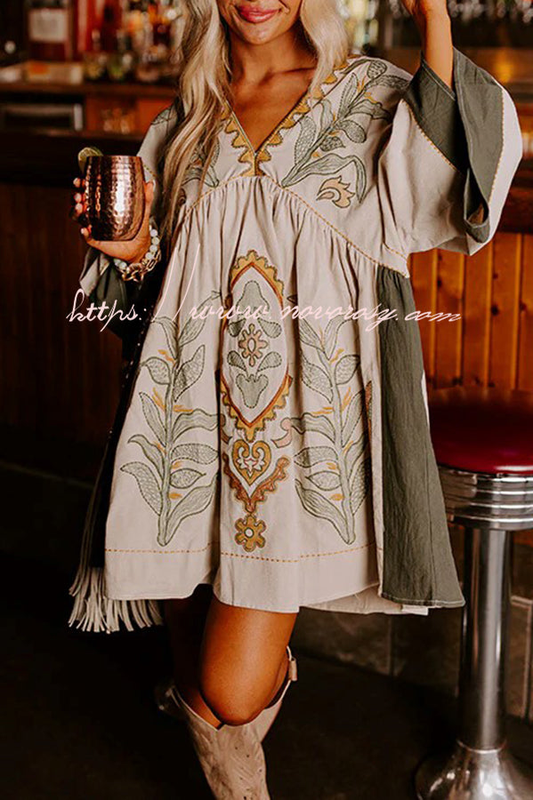 Sweet Duet Embroidered Bell Sleeve Babydoll Mini Dress