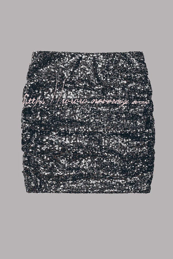 Best Item Sequin Side Ruched Elastic Waist Stretch Mini Skirt