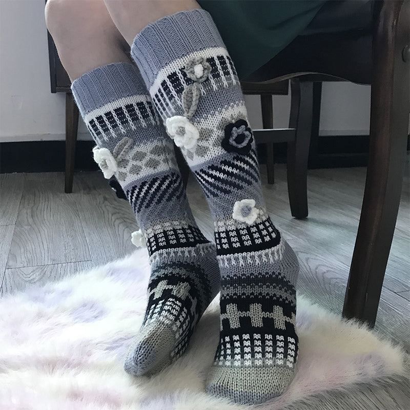 Floral Geometric Pattern Knitted Floor Socks
