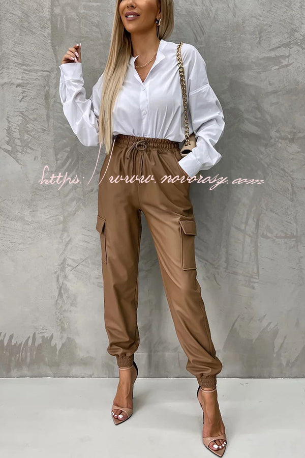 Ready or Not Faux Leather Pocketed Elastic Waist Jogger Pants