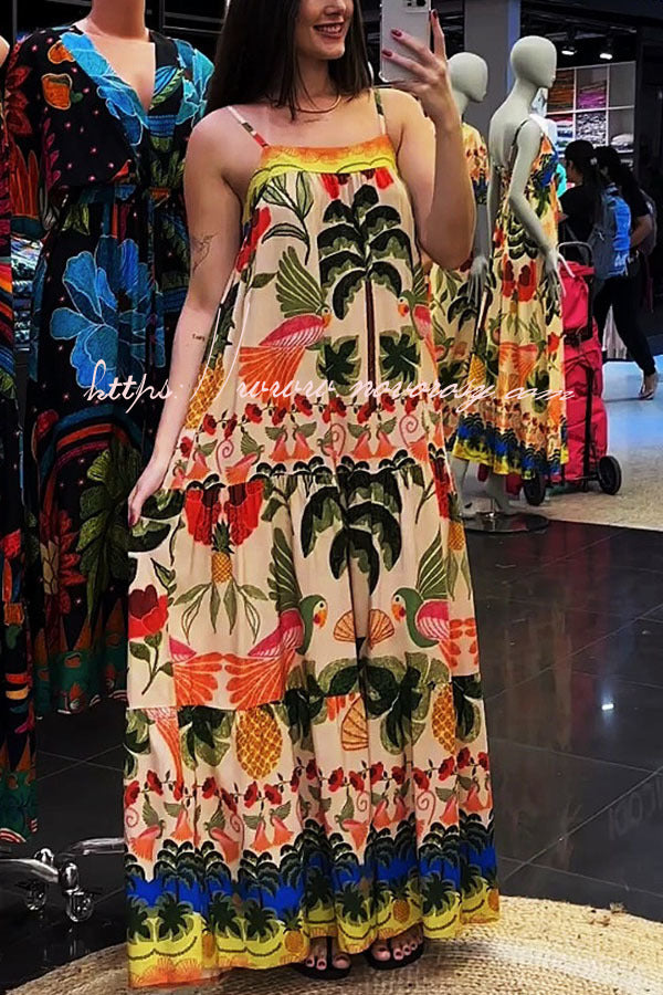 Unique Printed Sexy Suspender Loose Maxi Dress