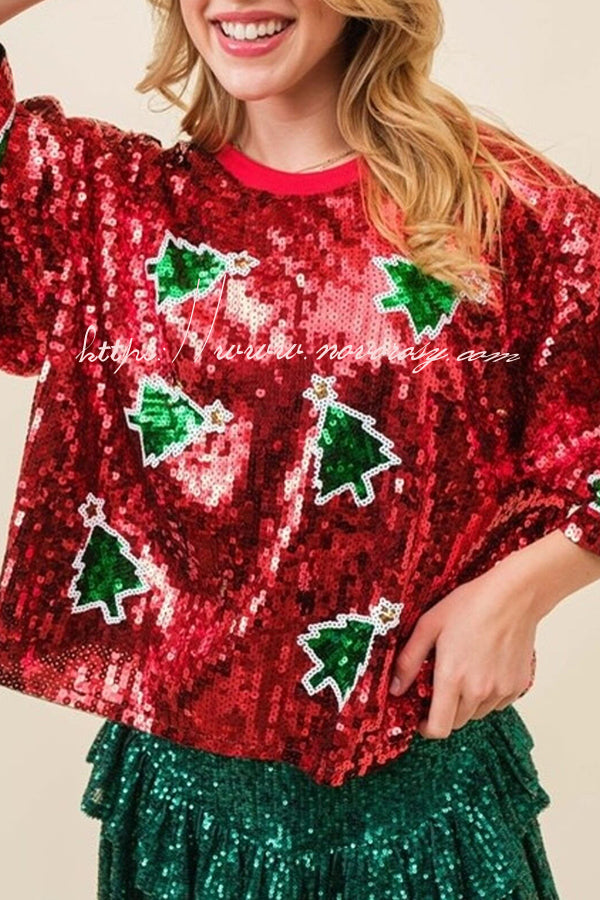 Eye Catching Christmas Sequined Pullover T Shirt