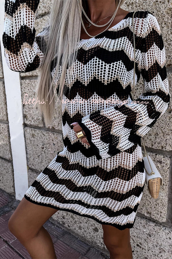 SanFran Sunshine Knit Colorblock Backless Cover-Up Beach Mini Dress