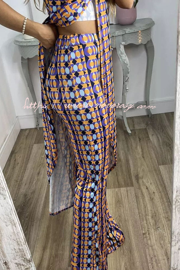 Talk about Charm Printed Front Split Midi Top and Stretch High Waist Flare Pants Set