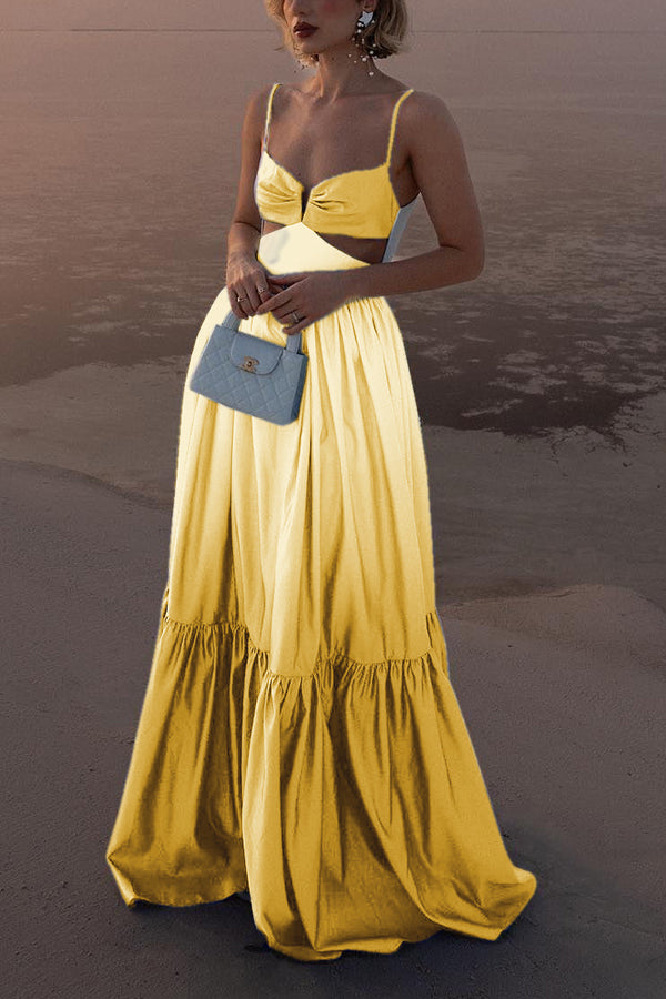 Ocean Breeze Gradient Color Print Cutout Waist Tiered Maxi Dress