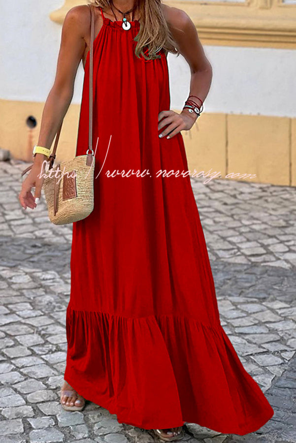 Summer Colors Elastic Neckline A-line Loose Maxi Dress