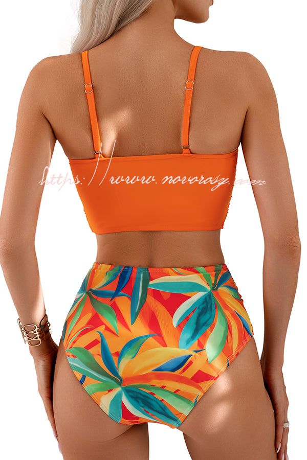 Gracie Bow Twist Design Printed High Rise Bikini Swimsuit