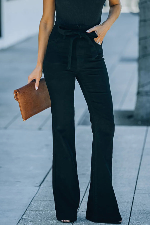Tie Up High Rise Pocket Wide Leg Jeans