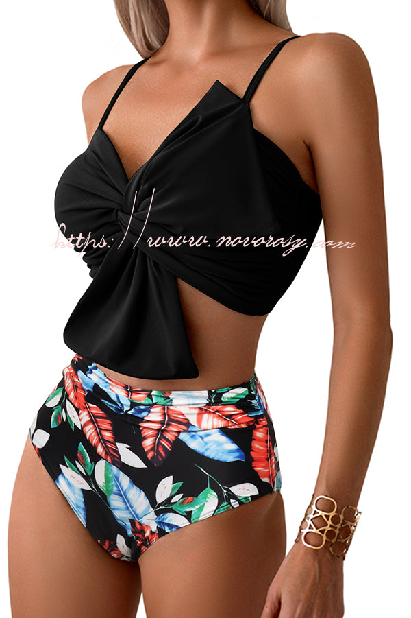 Gracie Bow Twist Design Printed High Rise Bikini Swimsuit