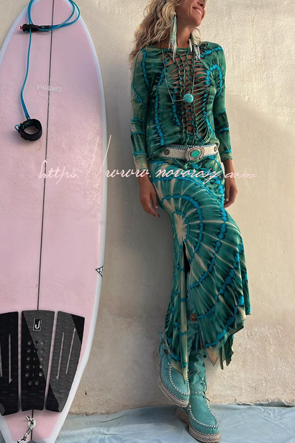 Giulia Tie-dye Print High Rise Stretch Slit Skirt