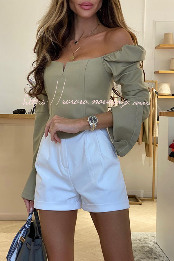Palace Style Elastic Off Shoulder Bell Sleeve Blouse