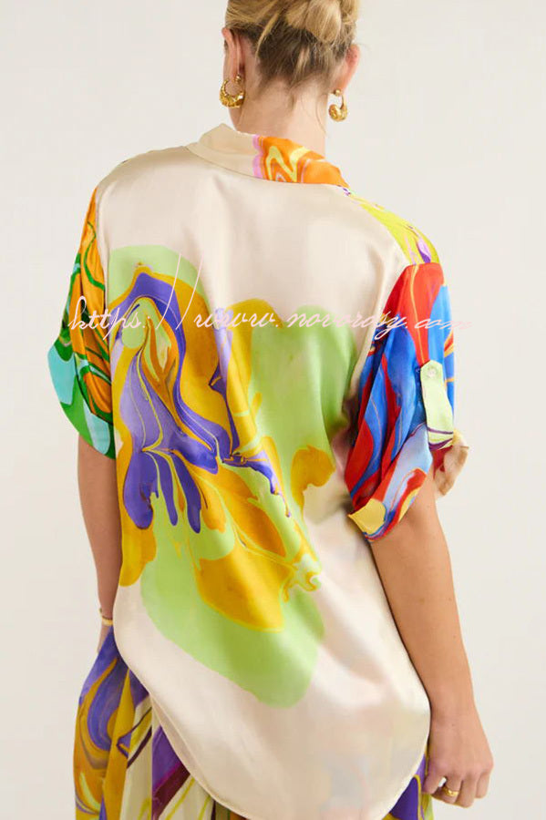 Elevate Your Resort Satin Multi Print Relaxed Blouse
