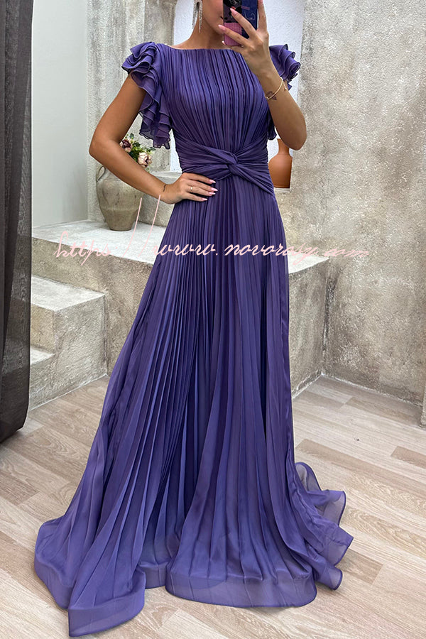 Fashion Elegant Queen Pleated Ruffle Sleeve Cross Waist Maxi Dress