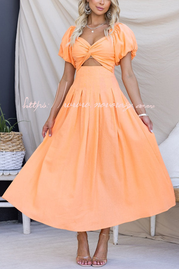 Classy Style Balloon Sleeve Twist Detail Cutout Pocketed Maxi Dress