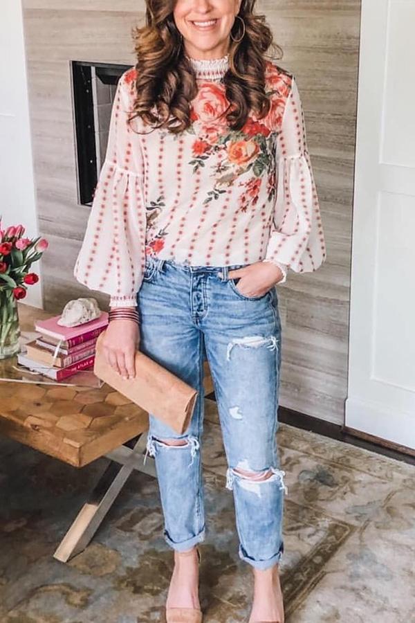 All I Ever Wanted Floral Ruffle Trim Top