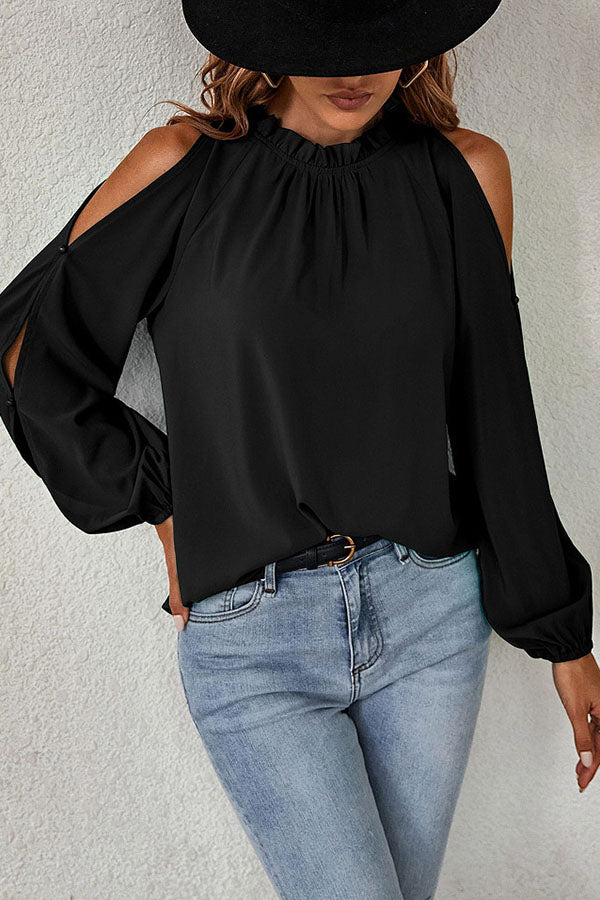 Everything and More Pleated Cold Shoulder Top