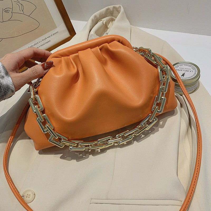 Pure Color Pleated PU Leather Banquet Bag