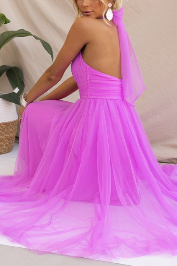 Fairy Vibes Tulle Gathered Detail Halter Maxi Dress