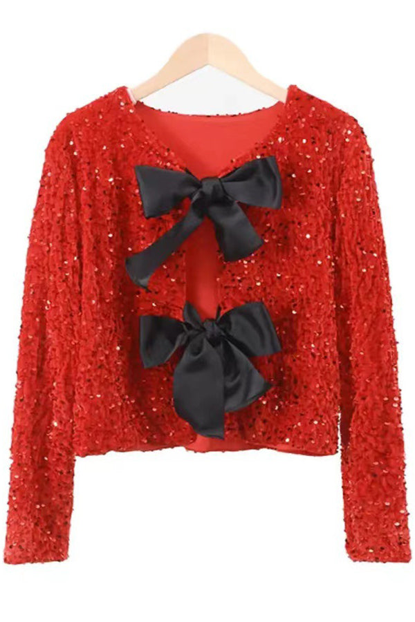Two Ways To Celebrate Tie-front Bow Sequined Jacket