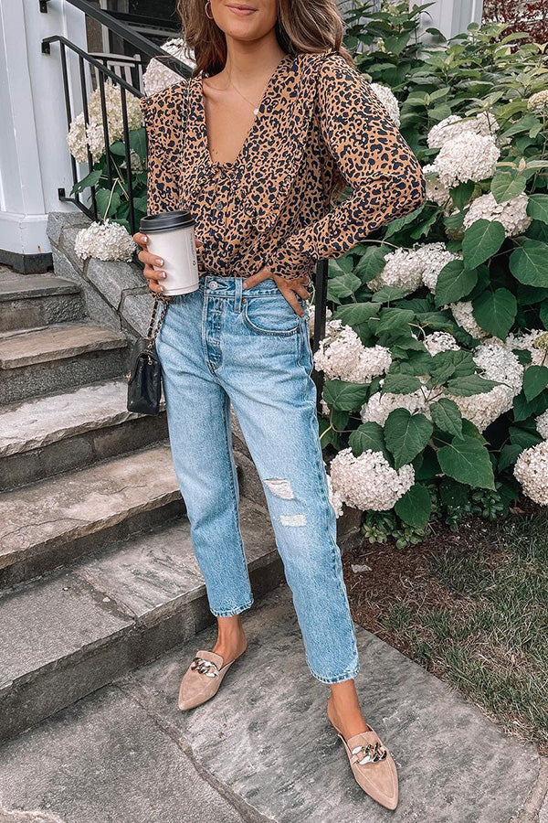 Play It Cool Leopard Big Collar Button Blouse