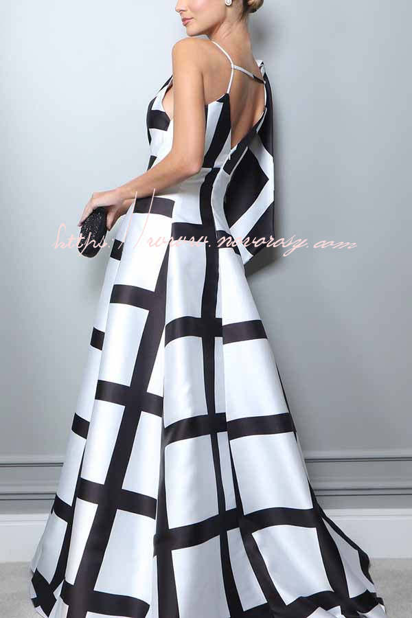 Meet Me in Dubai Grid Print Shoulder Decoration Formal Maxi Dress