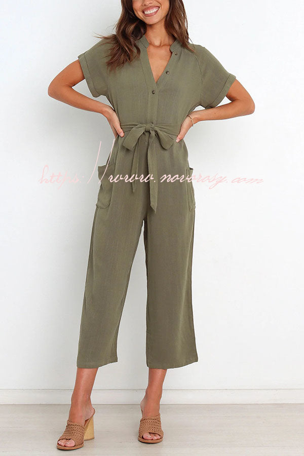 Something about Her Pocketed Button Straight Leg Jumpsuit