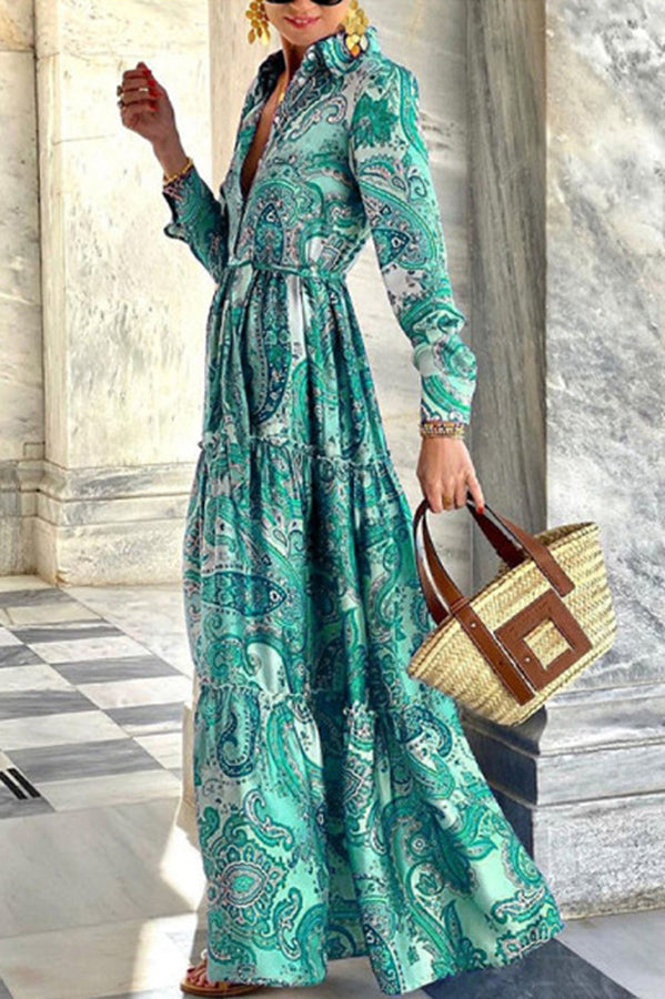 Gracefully Yours Paisley Floral Shirt Maxi Dress