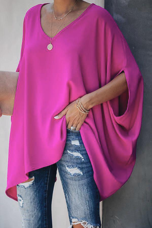 Solid Color Batwing Sleeve T-shirt