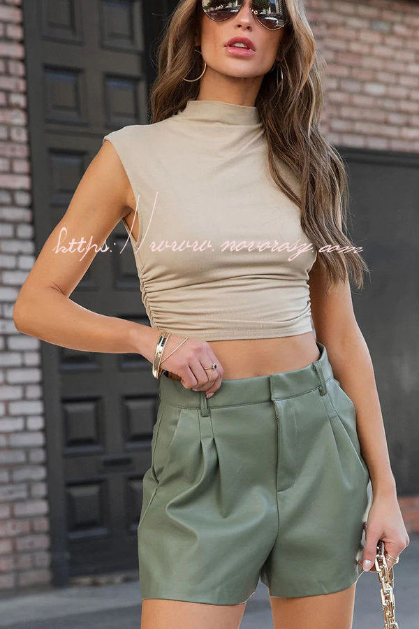 Tyra Mock Neck Gathered Sides Crop Top