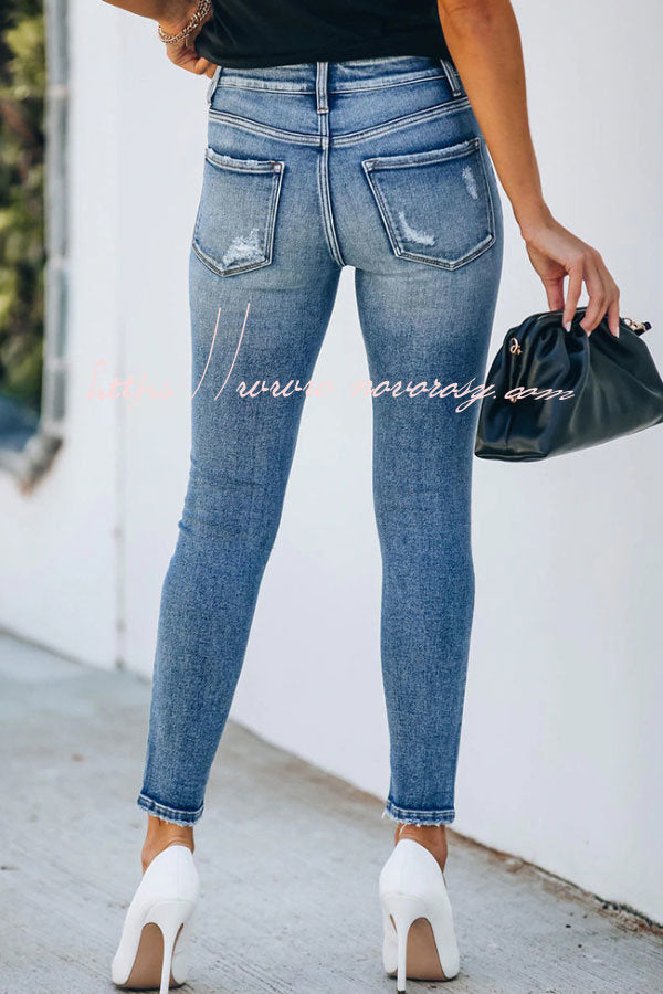 Slim-fit Ripped Multi-button Jeans