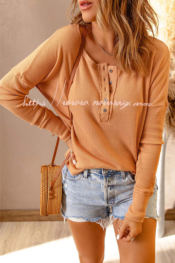 So Much More Button Waffle Knit Top