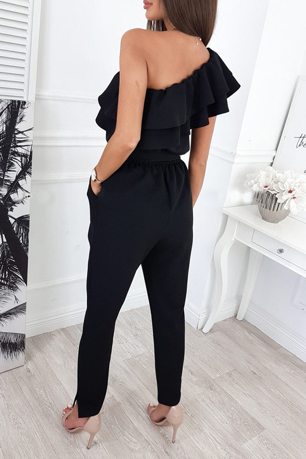 Dancing on Air One Shoulder Ruffle Jumpsuit