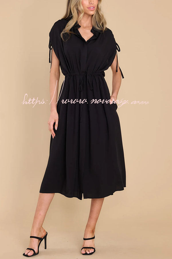 My Favorite Moments Pocketed Ruched Adjustable Waist Midi Dress