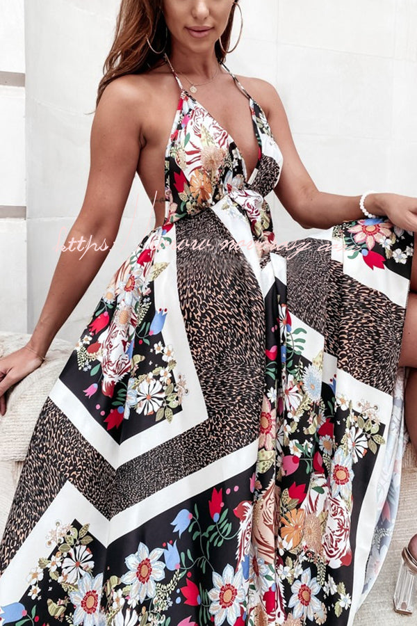 Semi Chic Printed Suspender Pleated Panel Maxi Dress