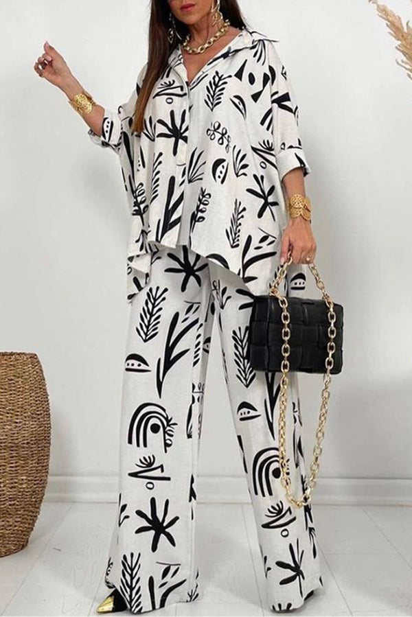 Talk Sweetly Printed Vacation Straight Pants Suit