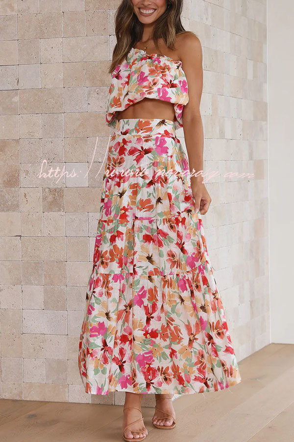 Sunny Spritzer Floral Pocketed One Shoulder Midi Skirt Set
