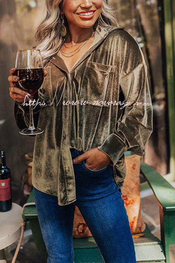 Holiday Happiness Velvet Pocket Button Up Top