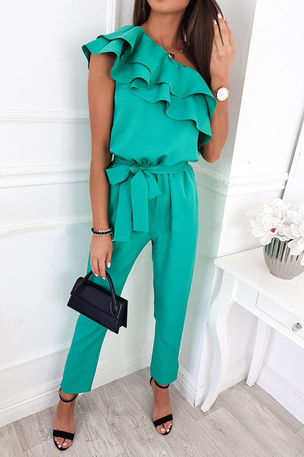Dancing on Air One Shoulder Ruffle Jumpsuit